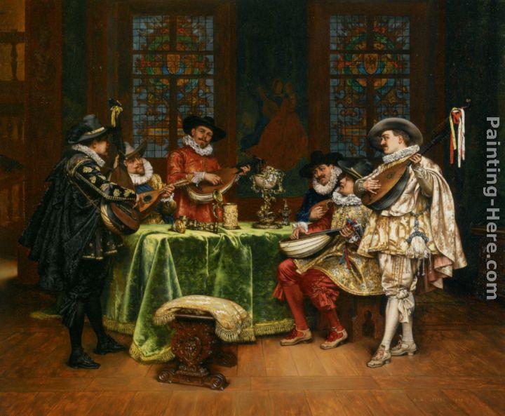 Adolphe Alexandre Lesrel Interior with Troubadours